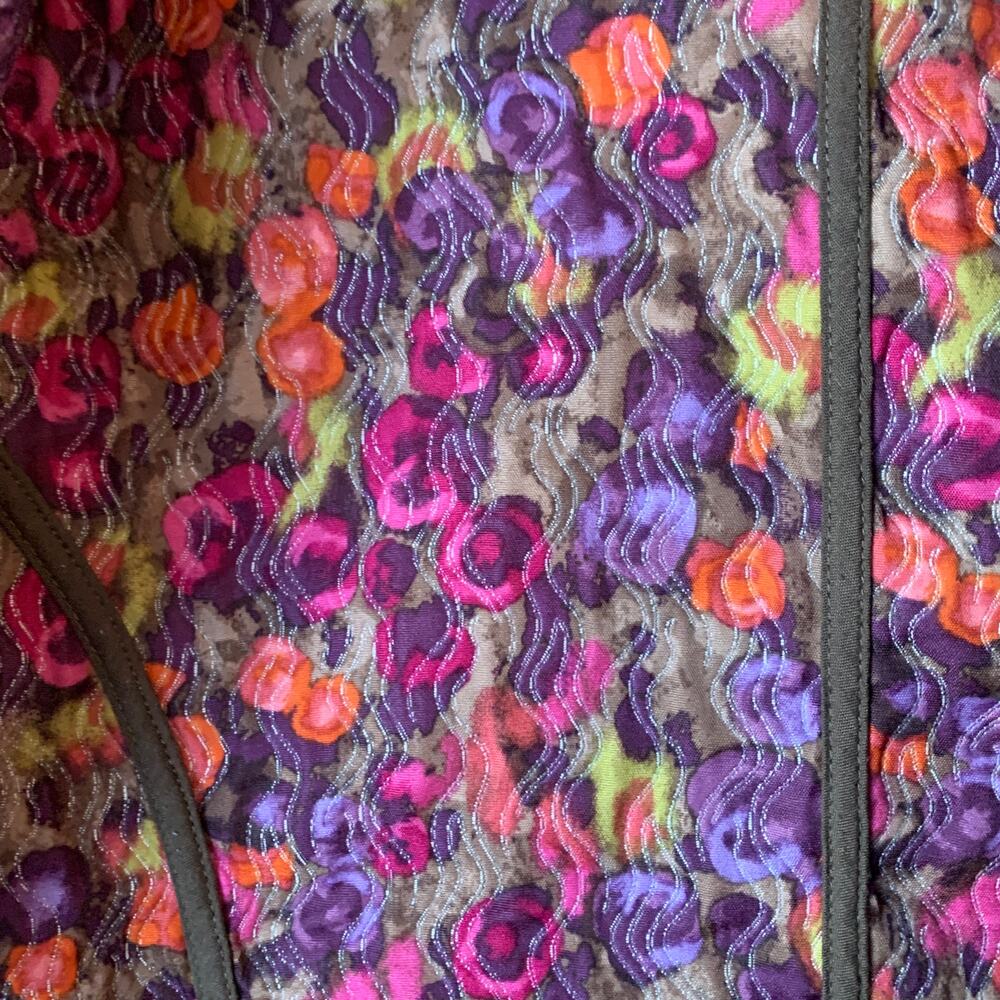 Reversible Multicolor Full Zip Jacket Patchwork Colorblock Quilt and Floral Side - Picture 12 of 16